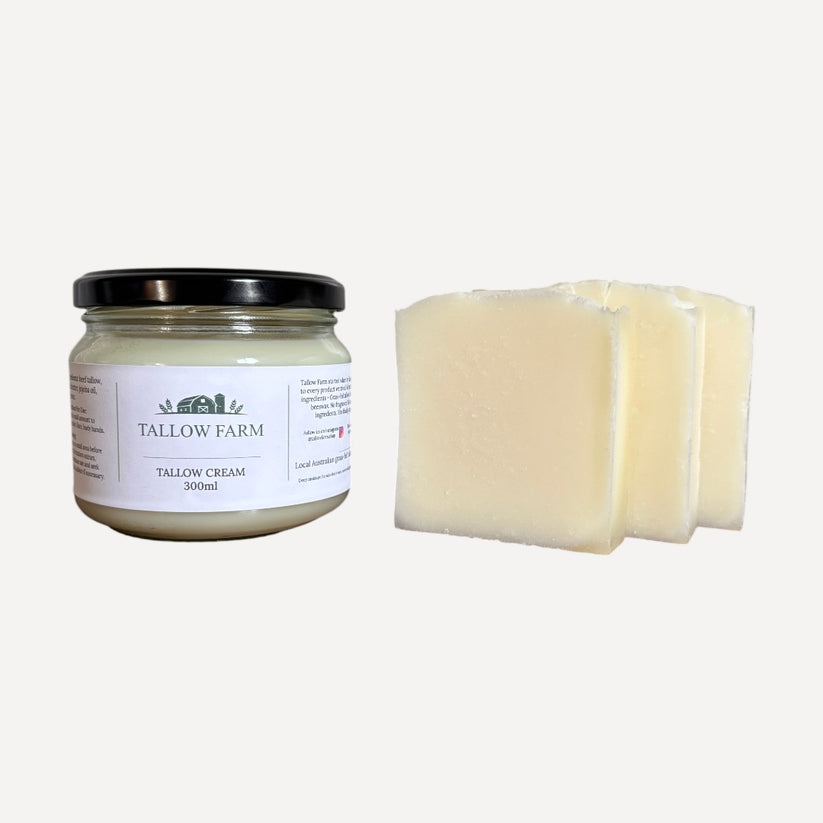 TALLOW CREAM 300ML + TALLOW SOAP X3 - unscented, grass-fed Tallow Farm